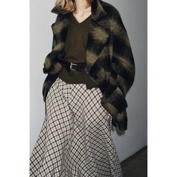 ZARA ZW COLLECTION CHECK CAPE SKIRT - Picture 1 of 7